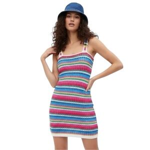 GAP Crochet Mini Dress Medium Multicolor Bodycon Festival Vacation Beach